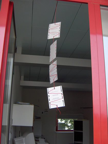 The postcard design originally submitted to Sponge, demonstrating how the postcards can be strung together to create a mobile.
