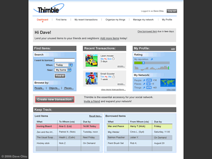 The main screen of the Thimble system.